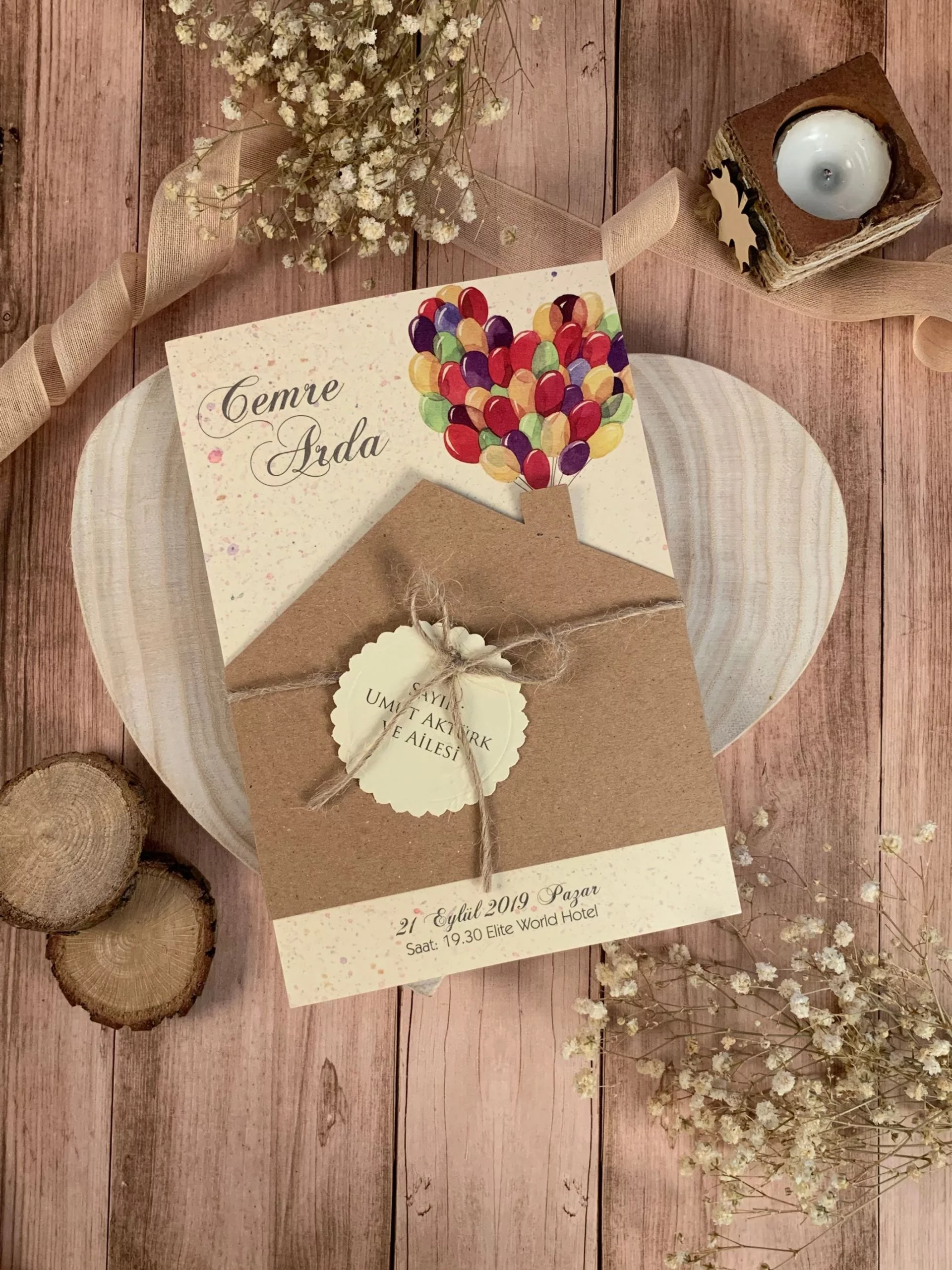 renkli balonlu davetiye