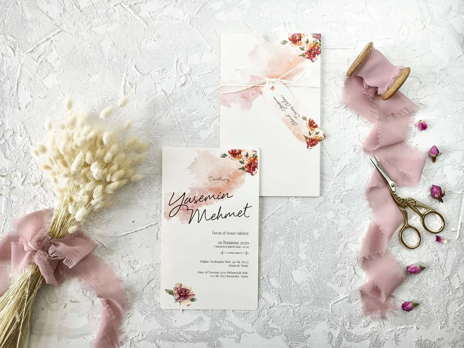 çiçek tasarımlı renkli davetiye (2)