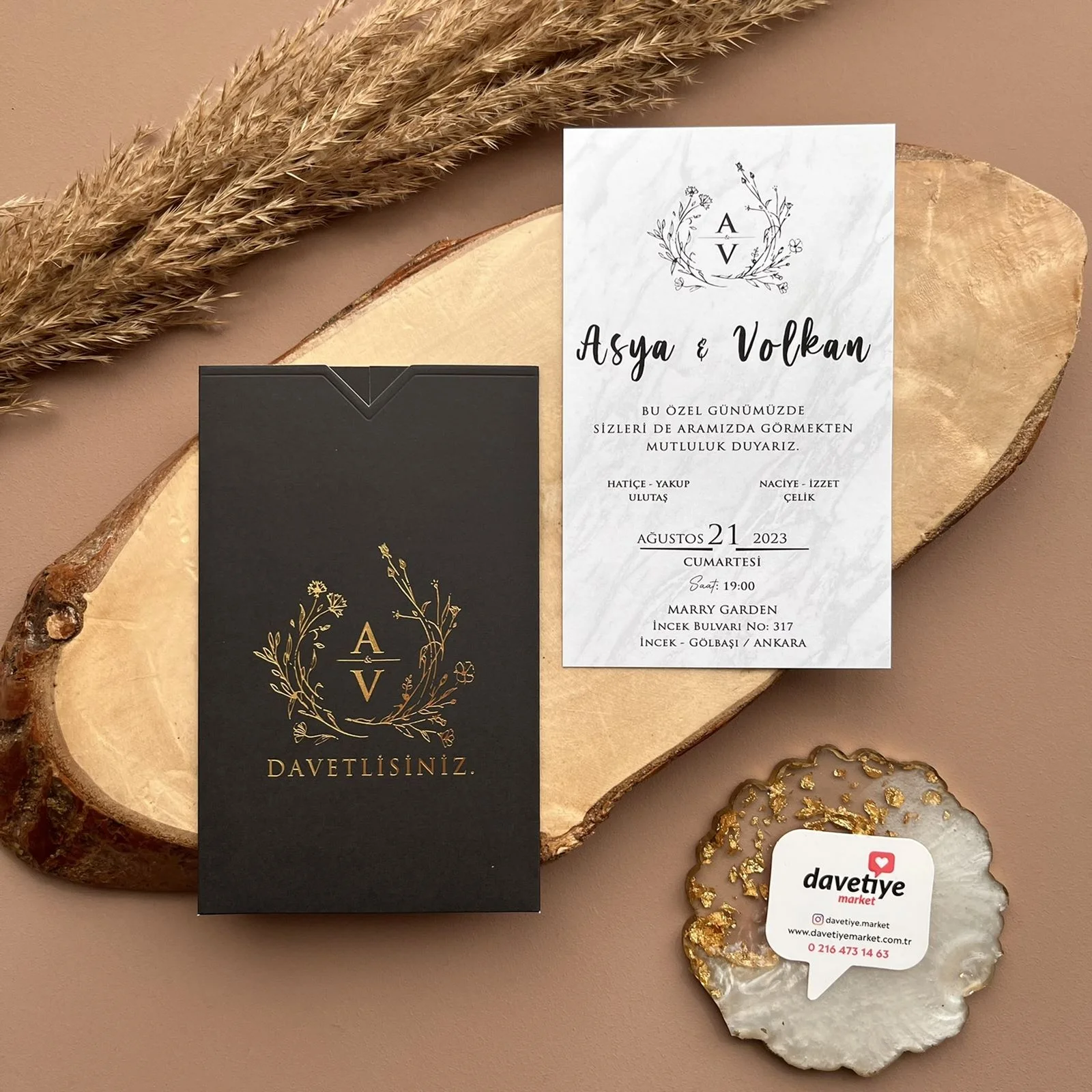 mermer desenli yaldızlı davetiye (1)