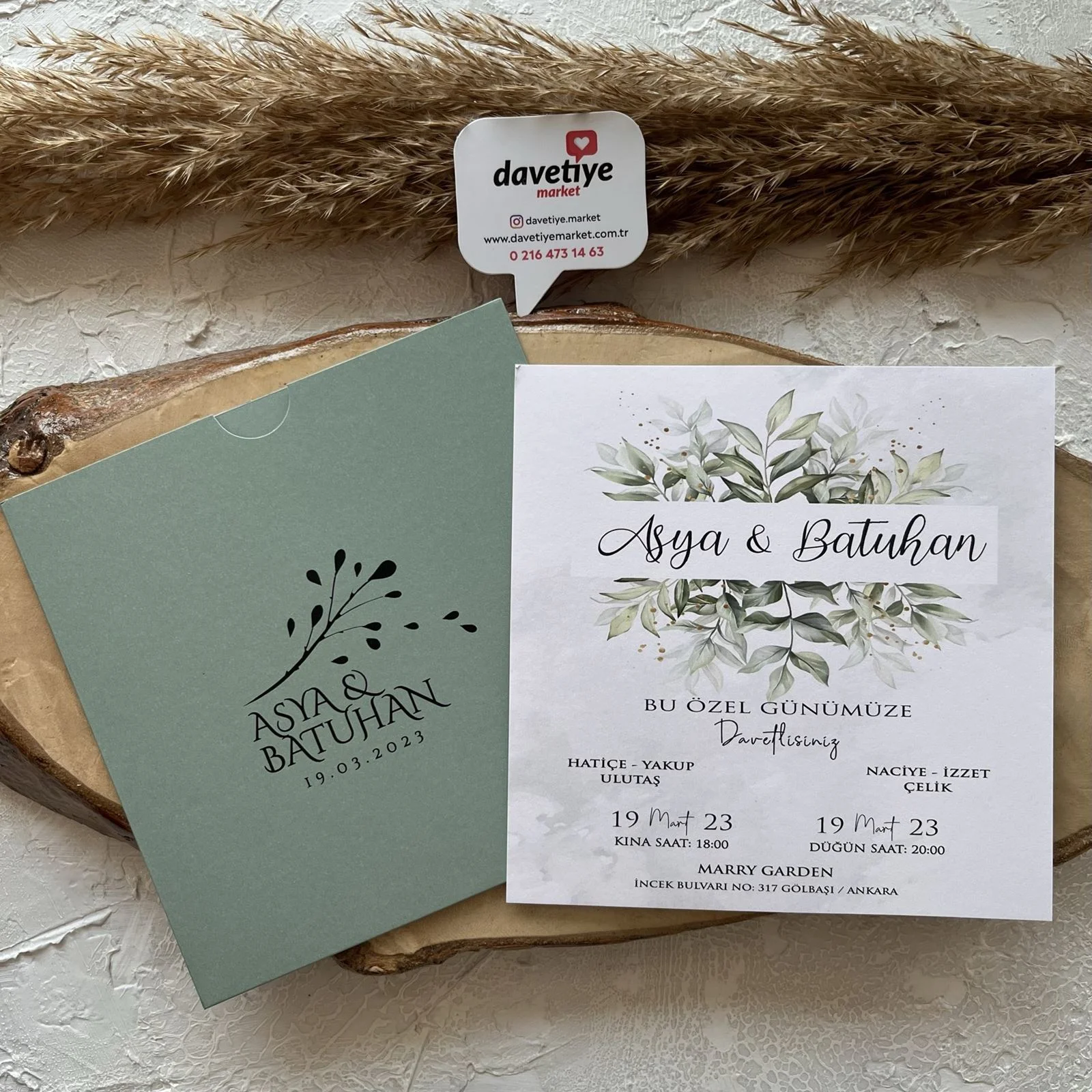 su yeşili özel renkli davetiye (2)