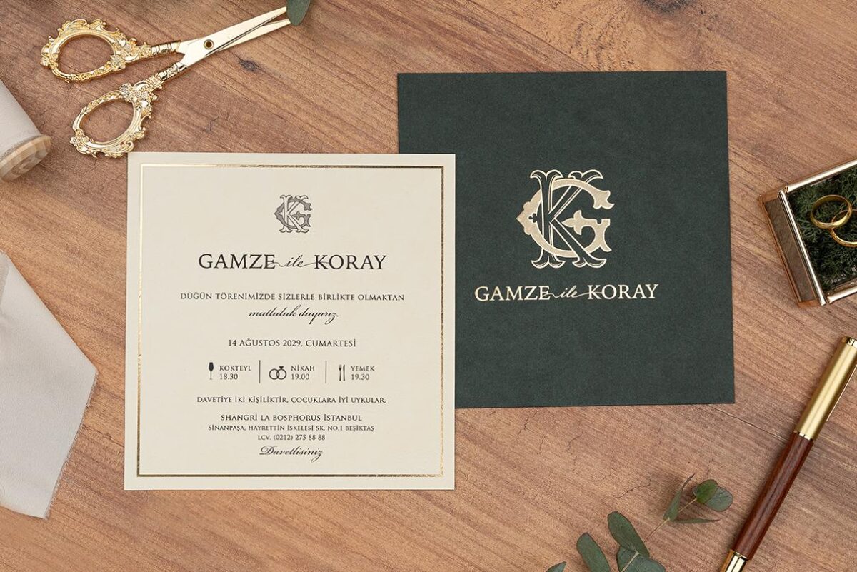 Zümrüt Yeşili Zarflı Kare Lüks Davetiye - Görsel 4