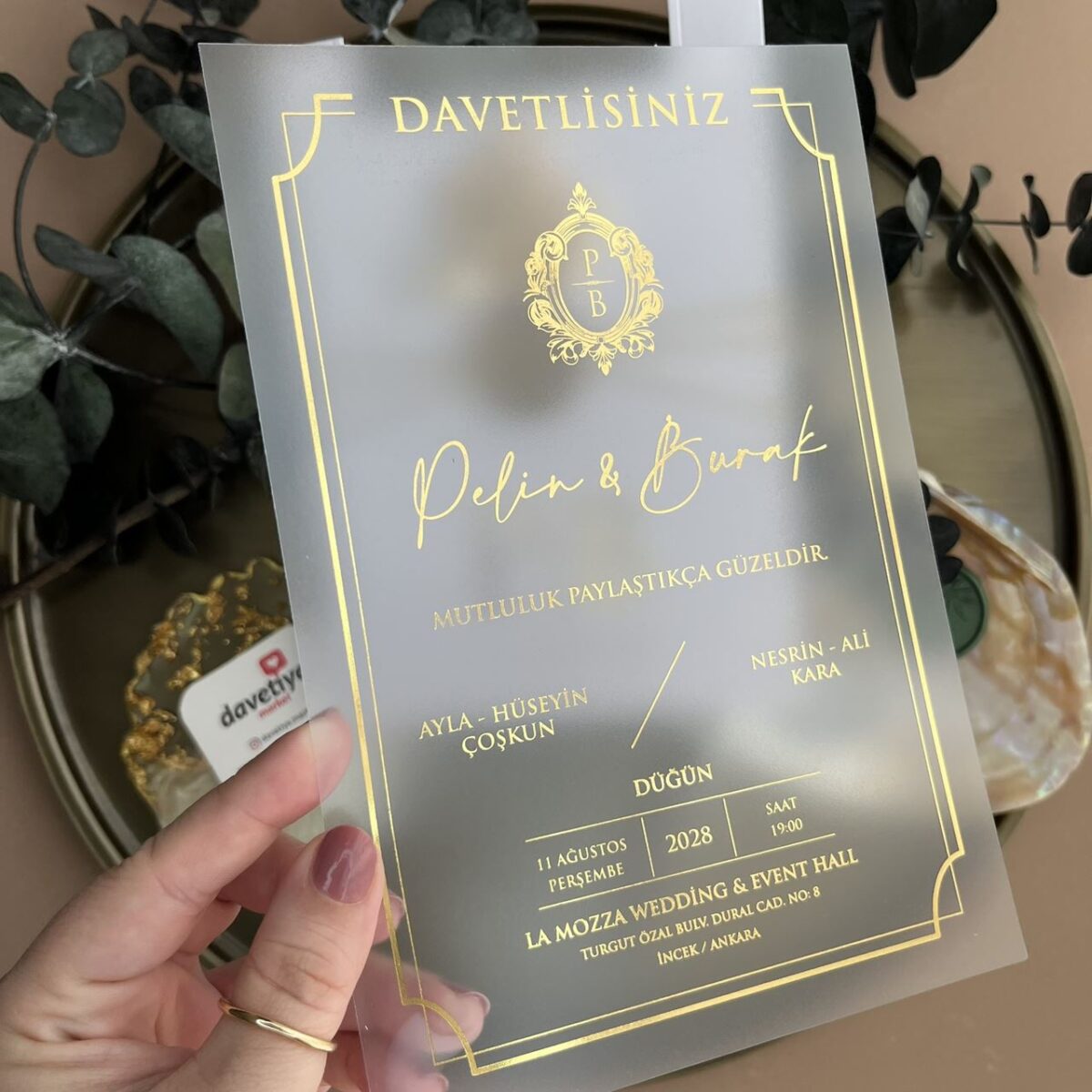 Gold Mühürlü ve Kuru Çiçekli Davetiye - Görsel 3