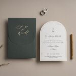 Koyu Yeşil Zarflı Modern Oval Davetiye